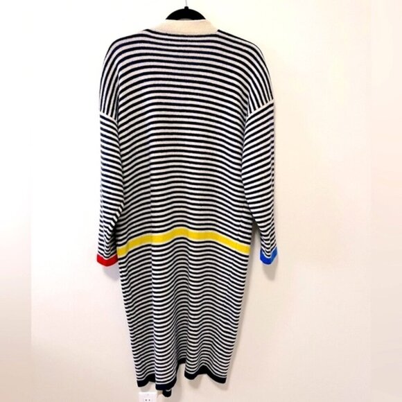 VINTAGE ADRIENNE VITTADINI LAMBSWOOL ANGORA STRIPED LONG CARDIGAN COAT SIZE S - Picture 2 of 7